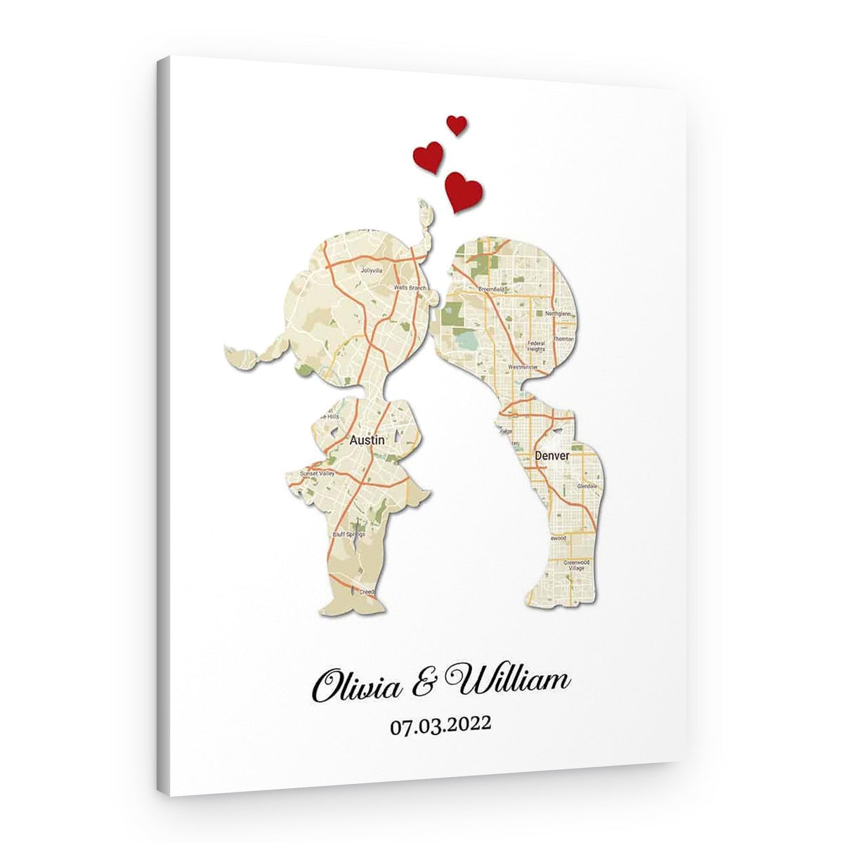 Kissing Couple Custom Map Canvas Print – Canvas Print