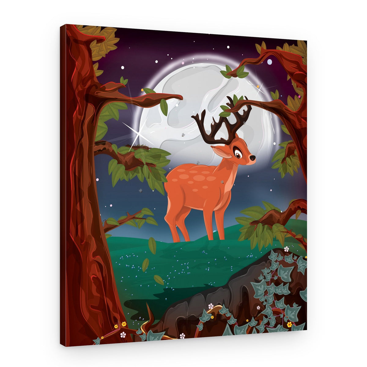 Deer Under Full Moon – Canvas Print