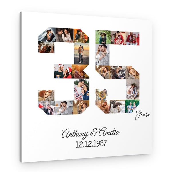 Custom Number 35 Years Anniversary Photo Collage Canvas Print