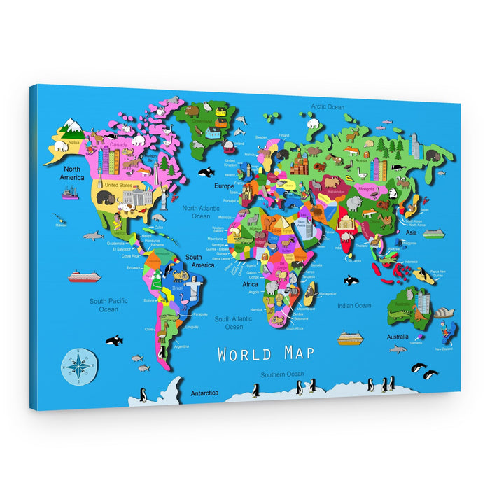 Playful World Animal Map – Canvas Print