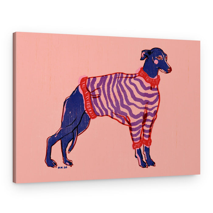 Whippet In Striped Sweater – Canvas Print