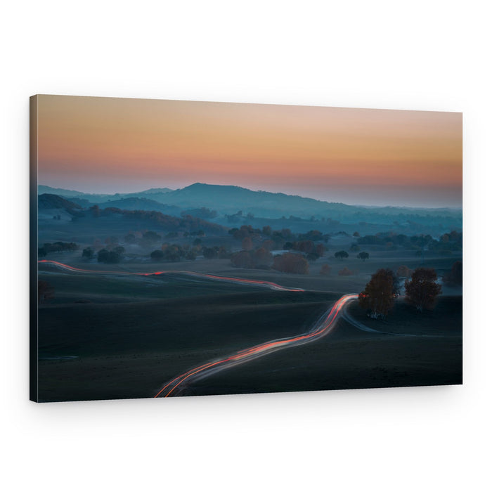 Misty Road Light Trails – Canvas Print