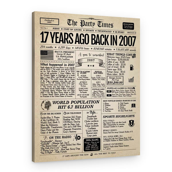 Back In 2007 17th Birthday Newspaper  Canvas Print