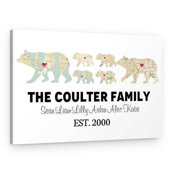 Bear Family Retro Map Custom Canvas Print
