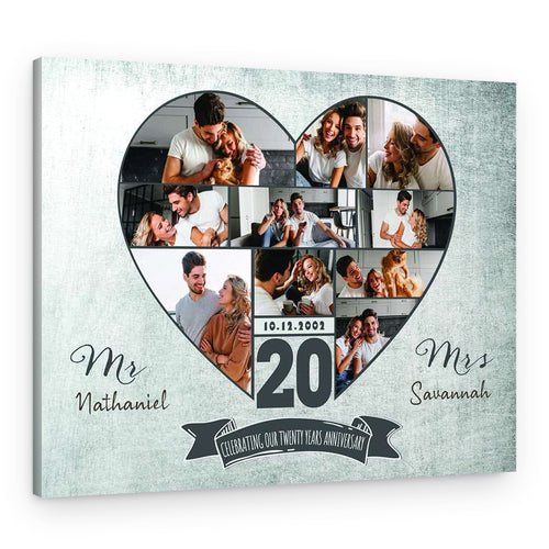 20th Anniversary Heart-Shaped Photo Collage Canvas Print – Canvas Print – Design A