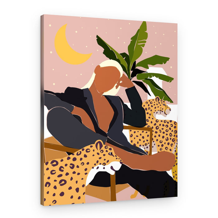 Blonde Woman Leopard Moon – Canvas Print
