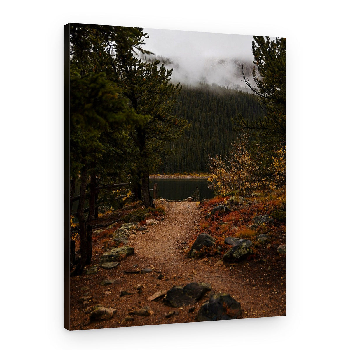 Misty Mountain Lake Path – Canvas Print