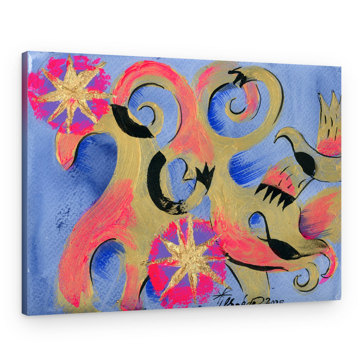 Golden Swirls Fantasy Birds – Canvas Print