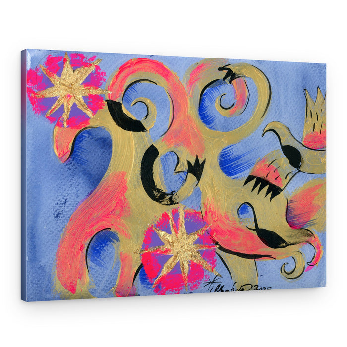 Golden Swirls Fantasy Birds – Canvas Print