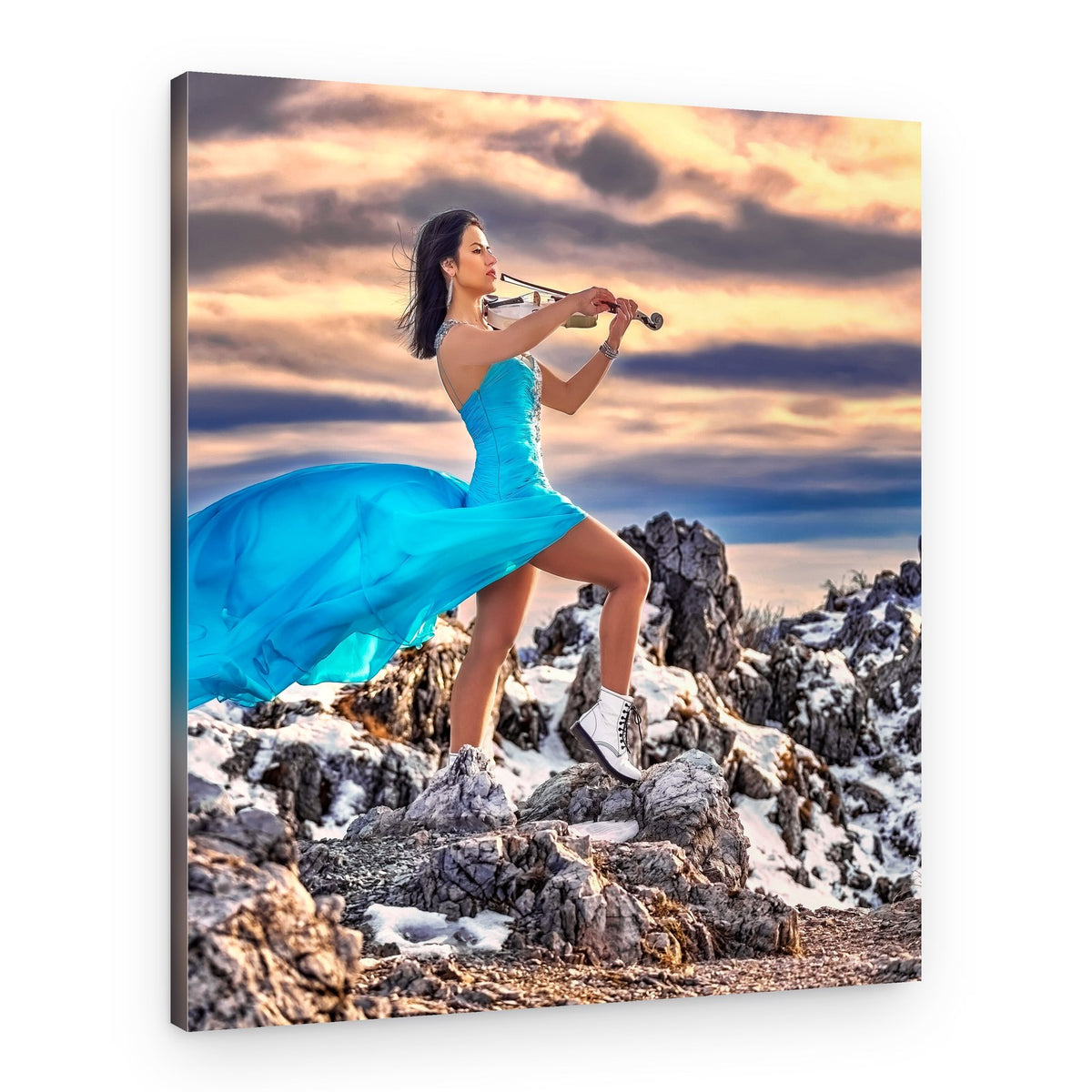 Elegant Violinist Mountain Serenade – Canvas Print