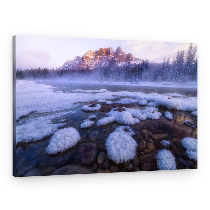 Icy River Mountain Sunrise – Canvas Print