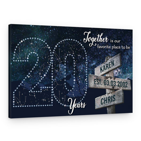 Personalized 20 Years Together Star Map Street Sign Names Canvas Print