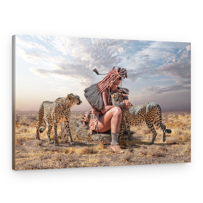 African Woman and Cheetahs – Canvas Print
