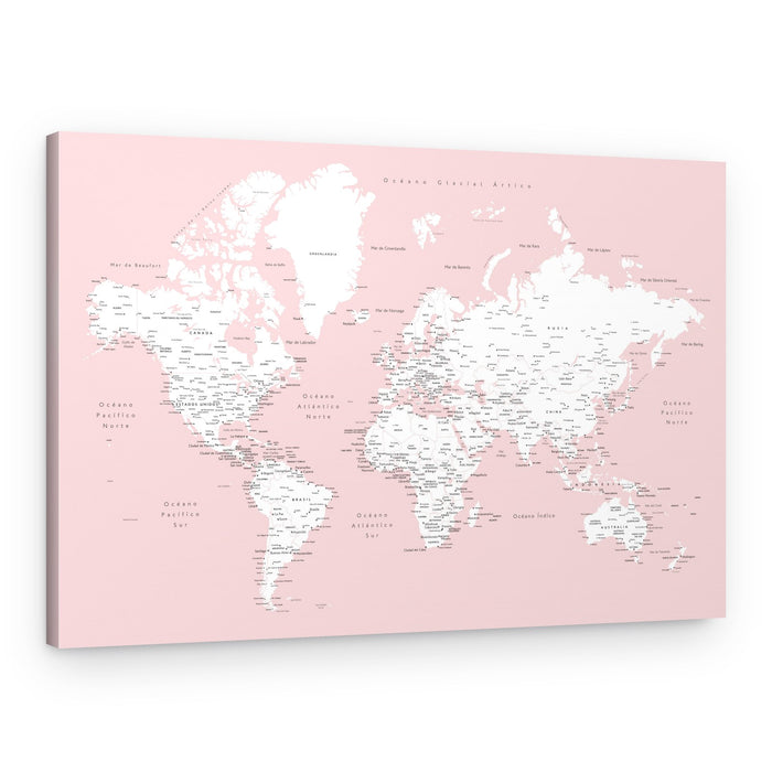 Soft Pink World Map – Canvas Print