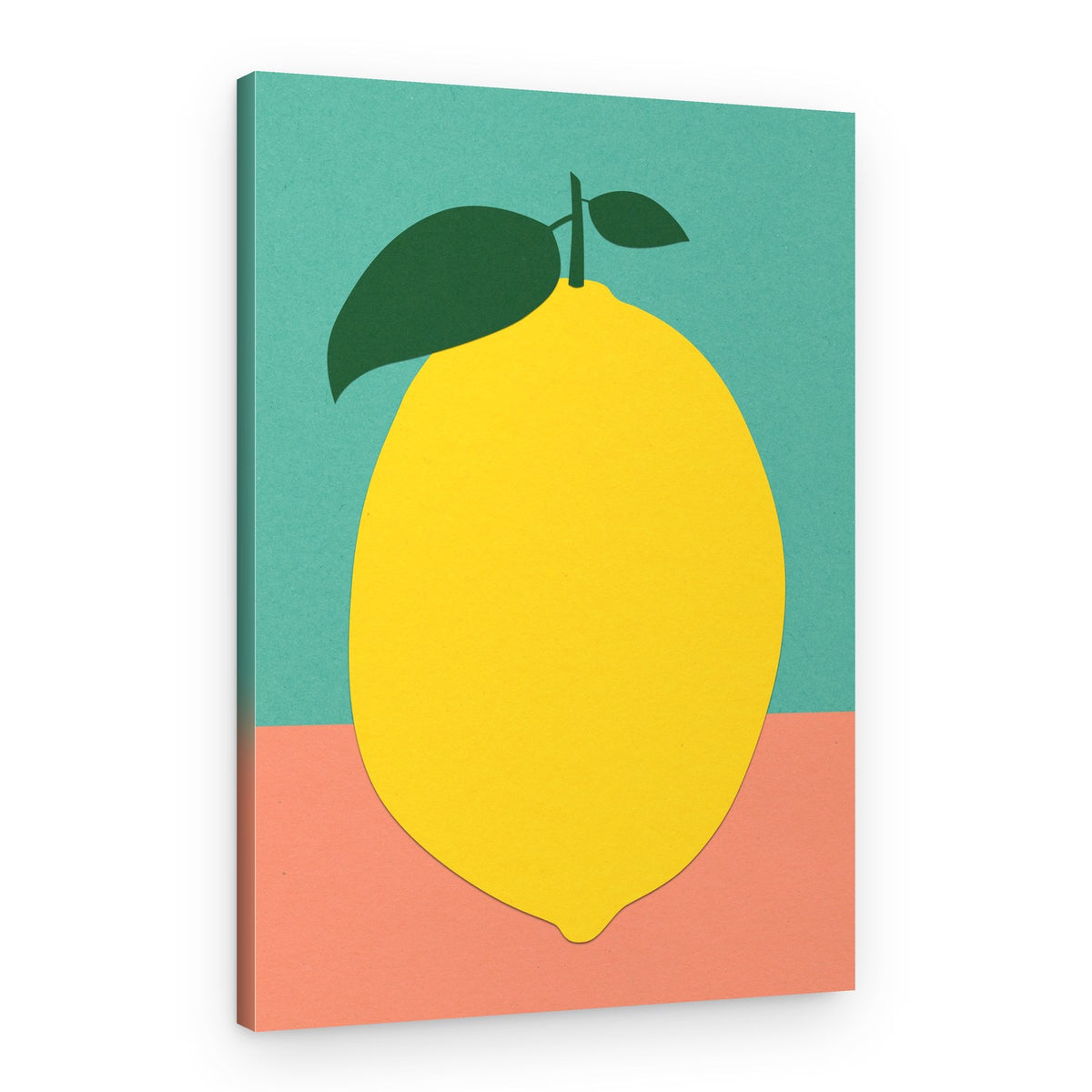 Lemon With Two Leaves – Canvas Print