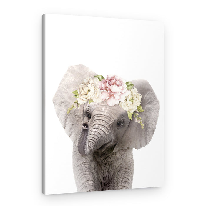 Baby Elephant Floral Crown – Canvas Print