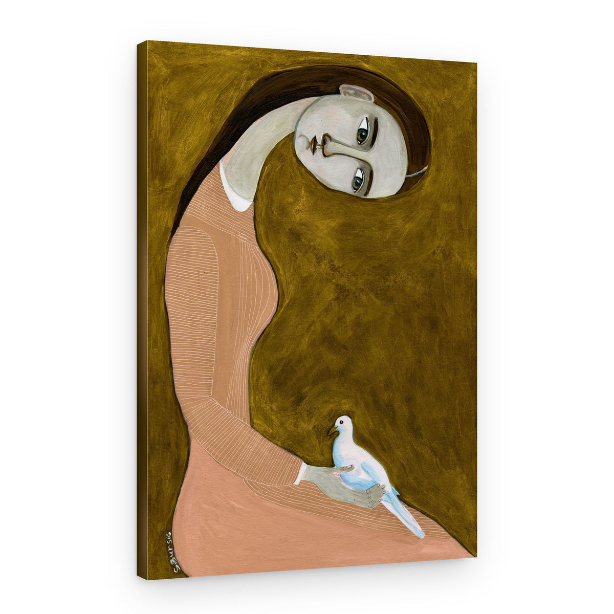 Serene Woman and Dove – Canvas Print