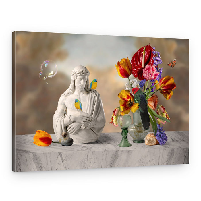 Jesus with Birds and Flowers – Canvas Print