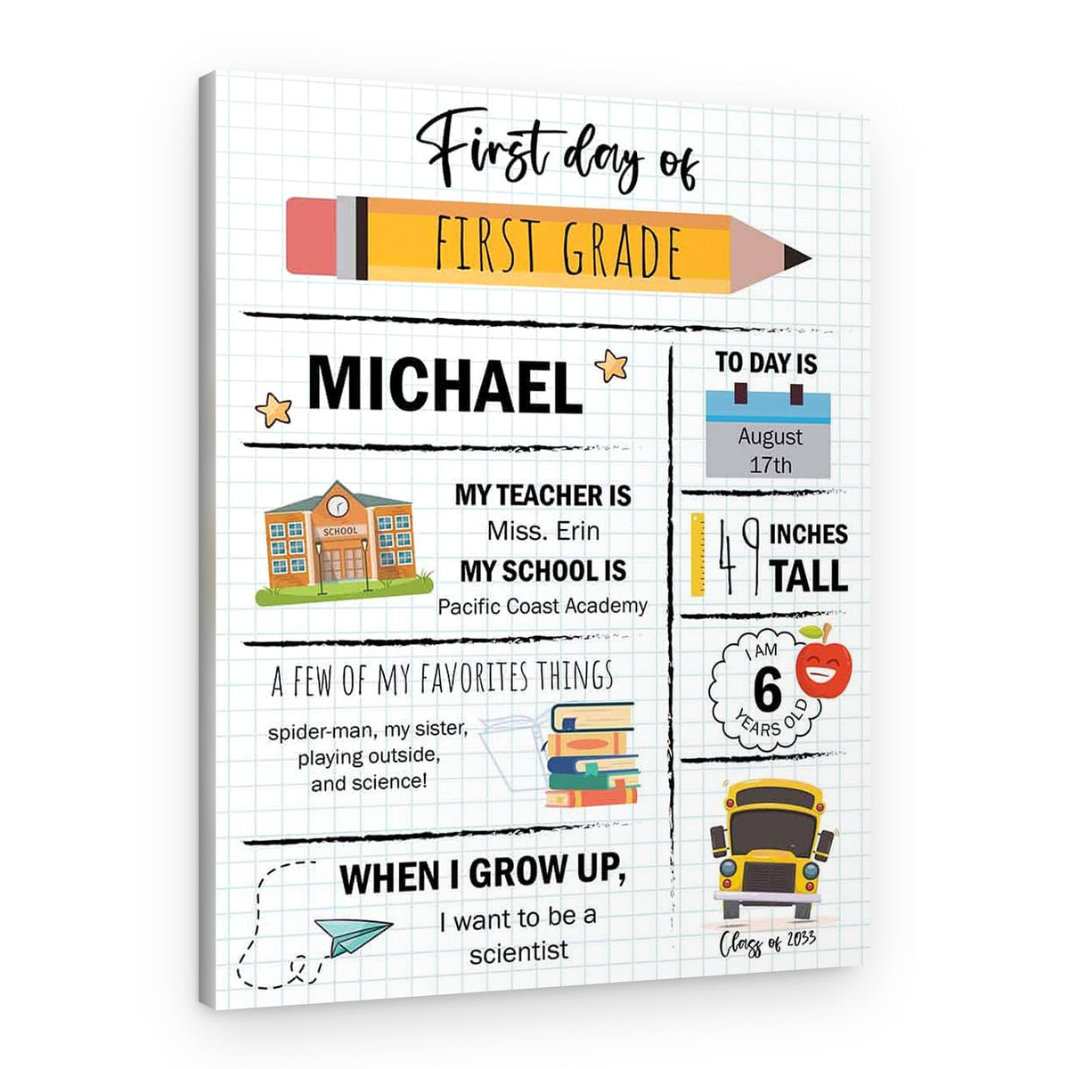 First Day of School Custom Canvas Print – Canvas Print