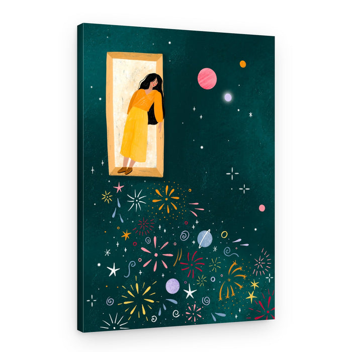 Girl and Cosmic Fireworks – Canvas Print