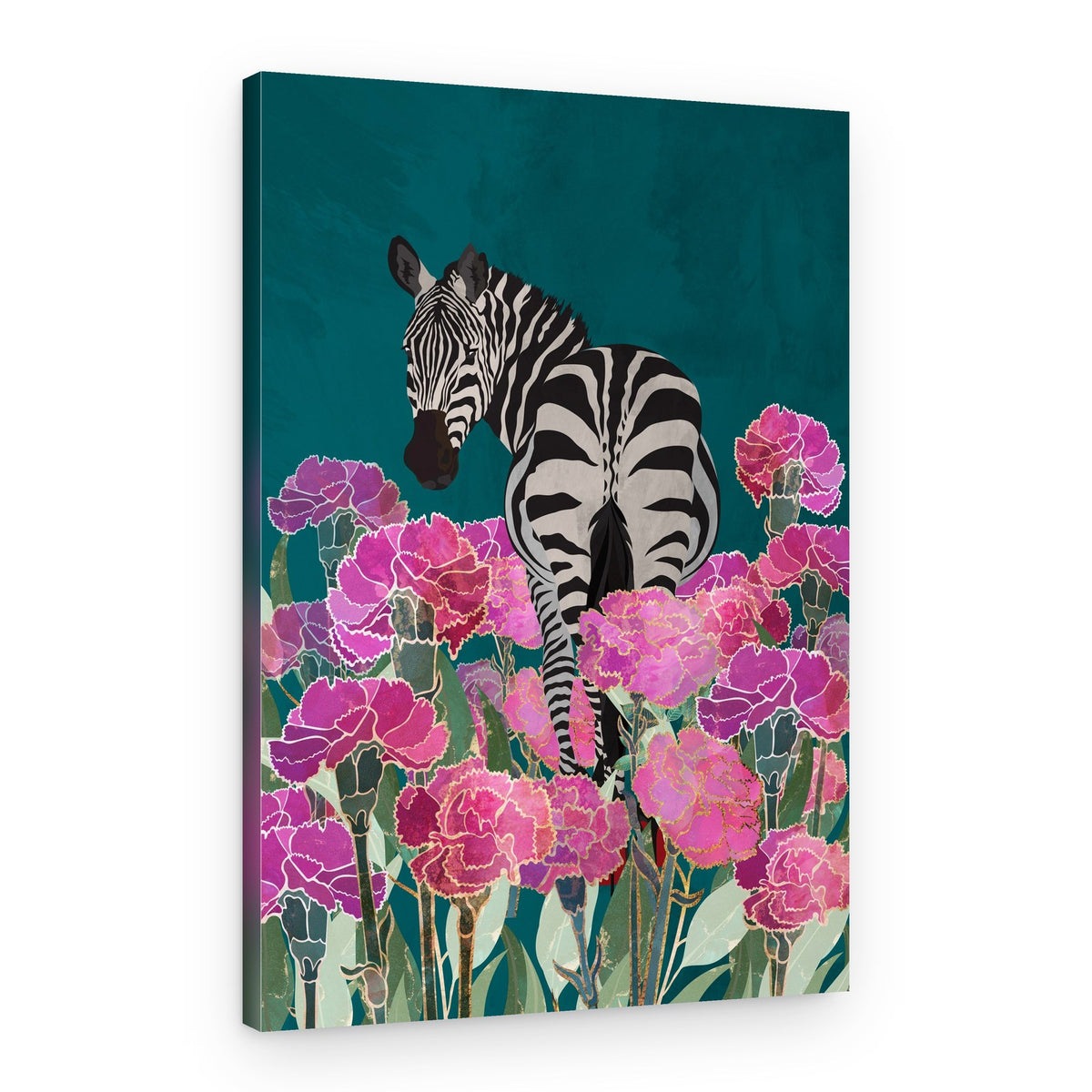 Zebra Among Pink Flowers – Canvas Print