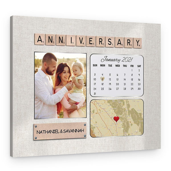 Custom Calendar and Map Photo Canvas Print