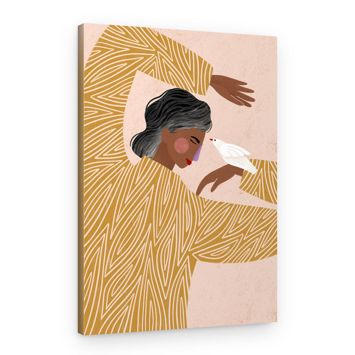 Peaceful Woman And Bird – Canvas Print