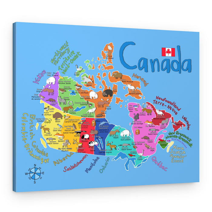 Illustrated Canada Animal Map – Canvas Print