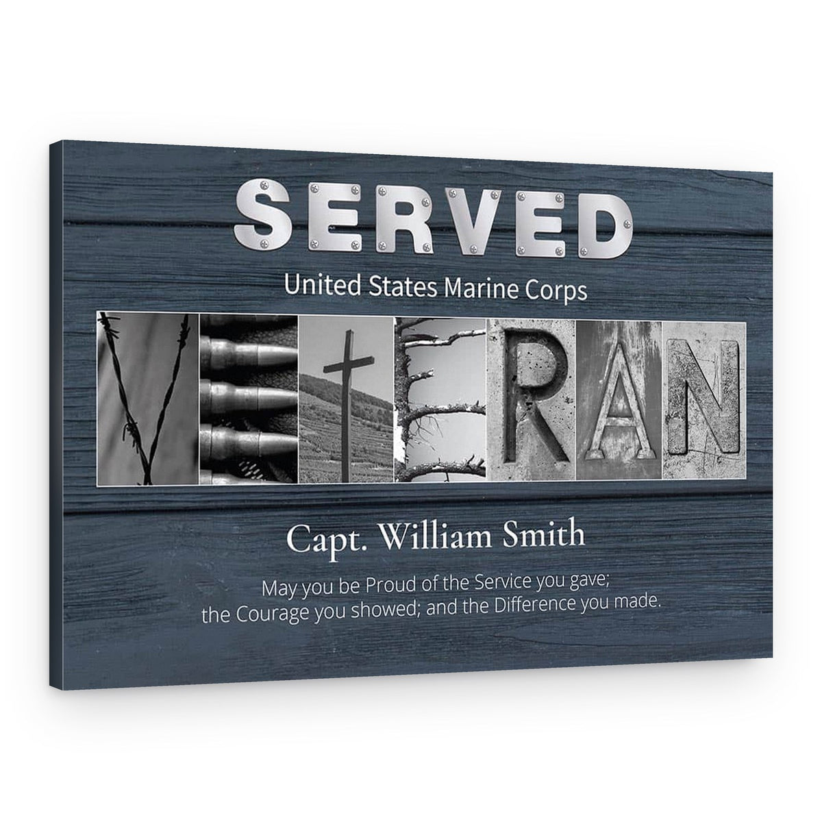 Veteran Custom Branch & Name Canvas Print With Letter Art, Veterans Day Gift – Canvas Print – Design B