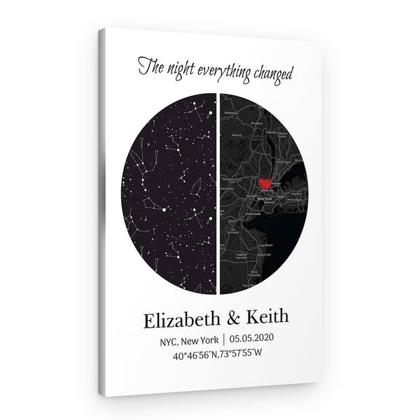 The Night Everything Changed Star Map and Location Map Canvas Print