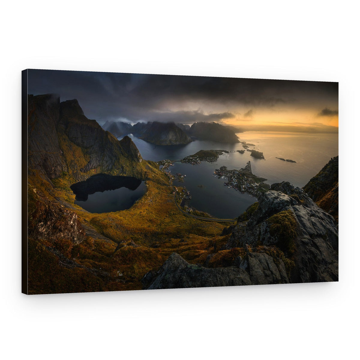 Dramatic Fjord Village – Canvas Print