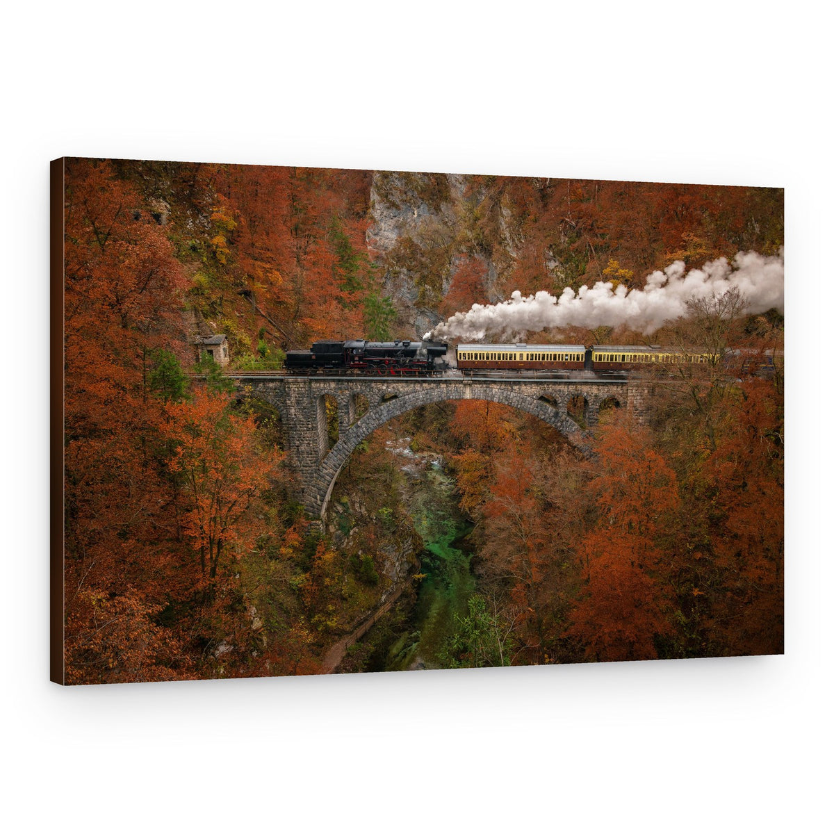 Autumn Steam Train Bridge – Canvas Print