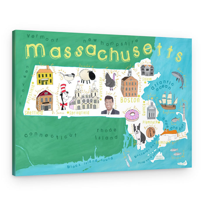 Massachusetts Whimsical Map – Canvas Print
