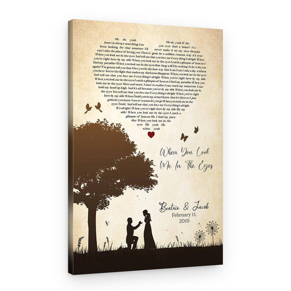 Heart-Shaped Couple Silhouette Song Lyric Canvas Print