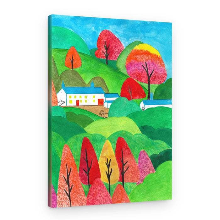 Vibrant Fall Village – Canvas Print