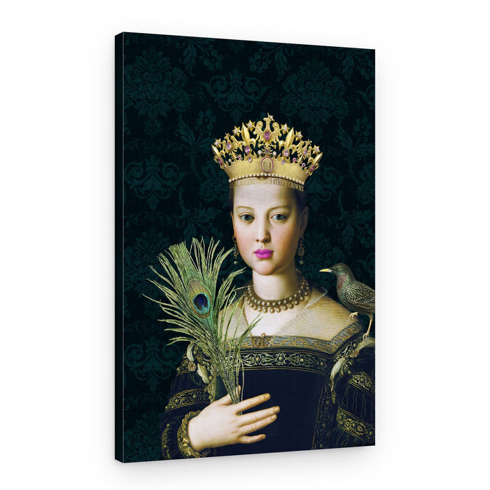 Regal Queen With Peacock – Canvas Print