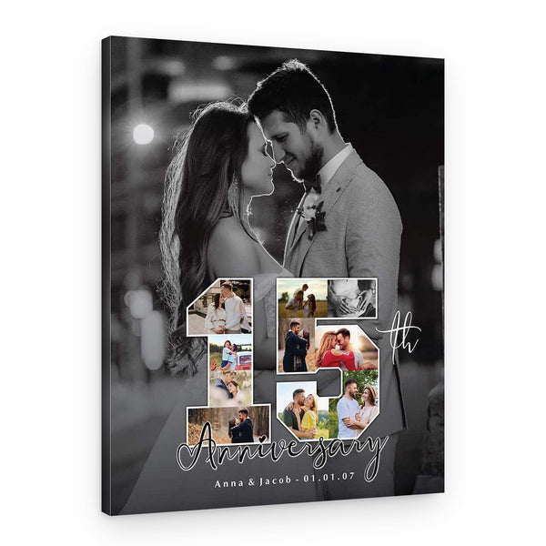 15th Anniversary Number Photo Collage Black And White Canvas Print