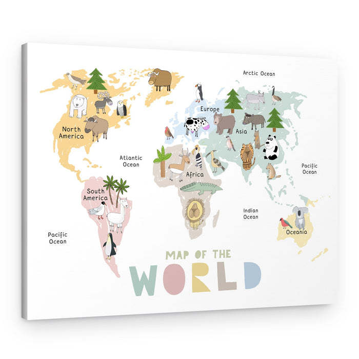 Cute Animal World Map – Canvas Print