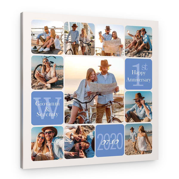 Happy 1st Anniversary Custom 10 Photos Square Canvas Print