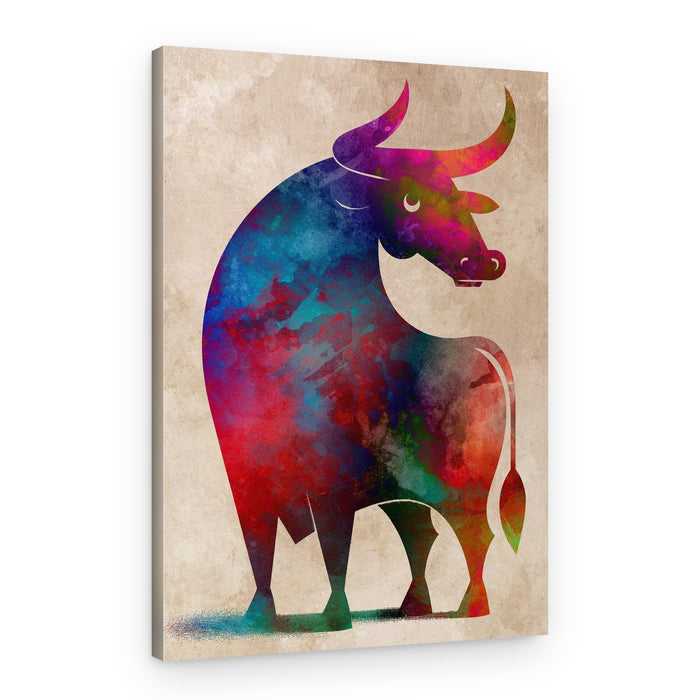 Colorful Watercolor Bull – Canvas Print
