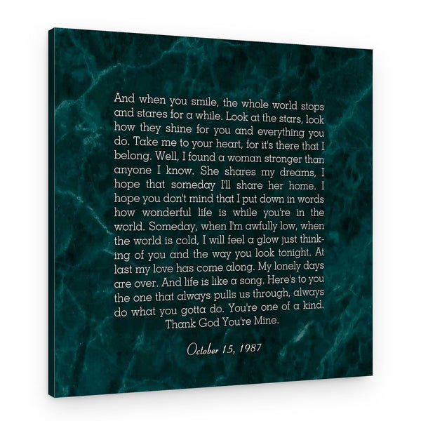 35th Wedding Anniversary Song Lyric Canvas Print