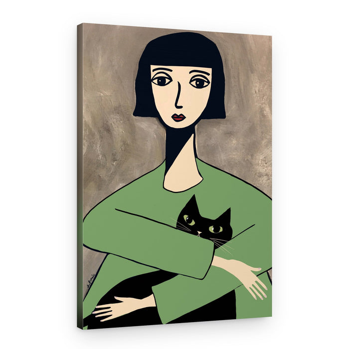 Woman With Black Cat – Canvas Print