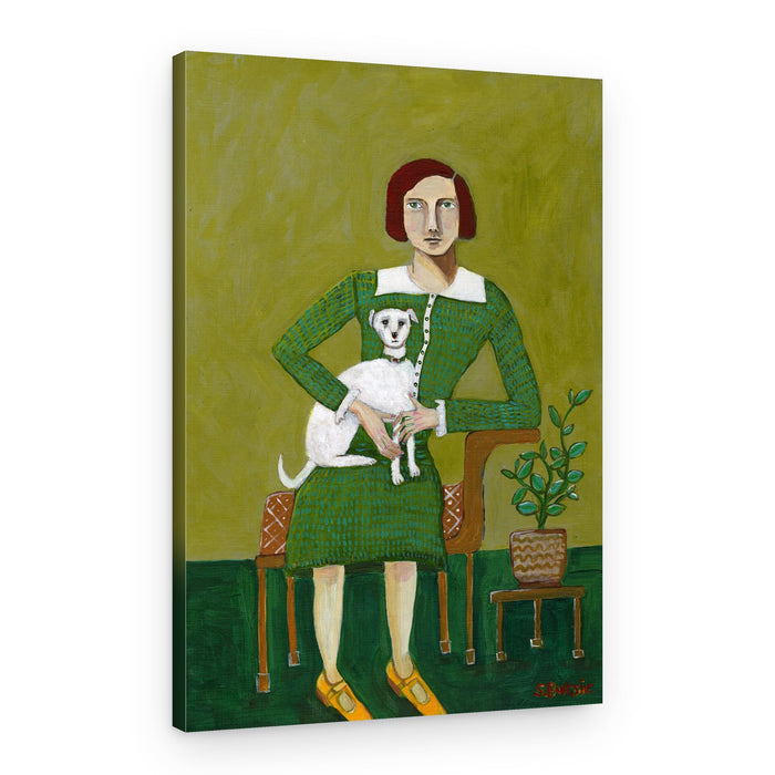 Woman with Her White Dog – Canvas Print