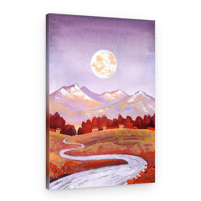 Moonlit Mountain Village – Canvas Print