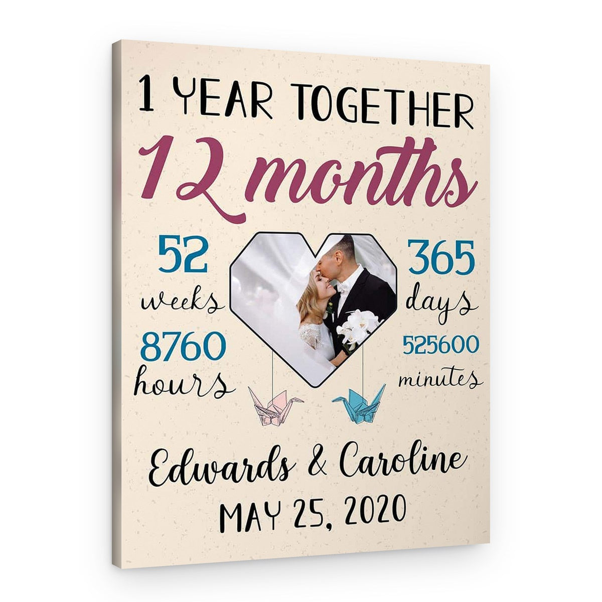 1 Year Together Heart-Shaped Custom Photo Canvas Print – Canvas Print – Portrait