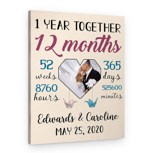 1 Year Together Heart-Shaped Custom Photo Canvas Print – Canvas Print – Portrait