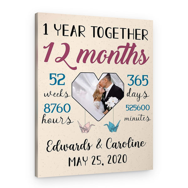 1 Year Together Heart-Shaped Custom Photo Canvas Print