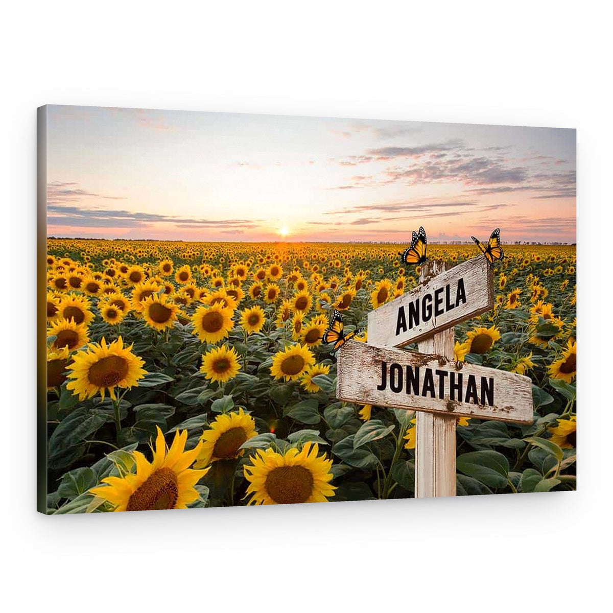 Sunflower Canvas Wall Art Custom Family Name Street Sign – Canvas Print – 2 Names