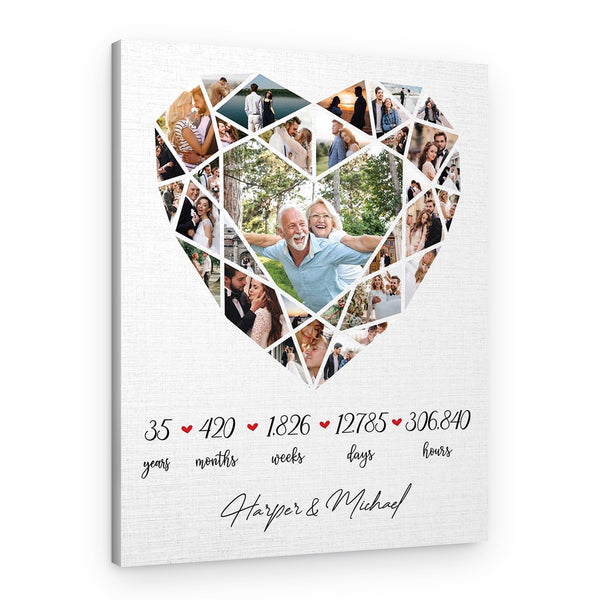 35th Anniversary Heart-Shaped Photo Collage Canvas Print
