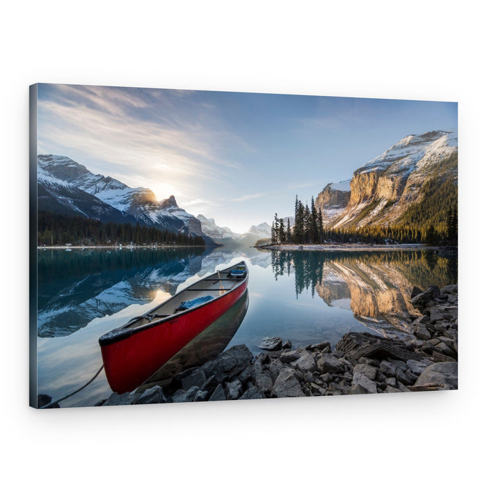 Golden Hour Lake Canoe – Canvas Print